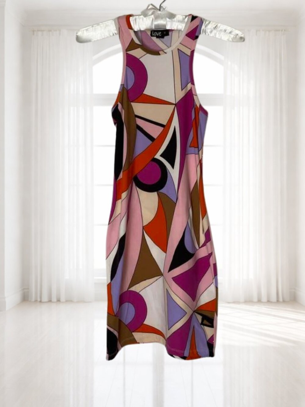 Love Brand Geometric Abstract Print Sleeveless Stretch Mini Dress Size Medium - Picture 2 of 9